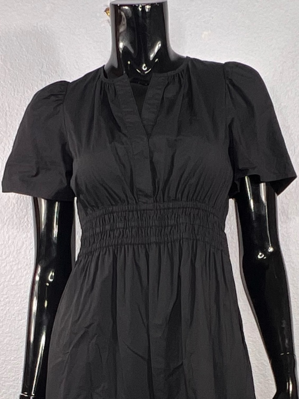 Quince Black Tiered Puff-Sleeve 100% Organic Cotton Poplin Maxi Dress Sz S - Picture 4 of 10